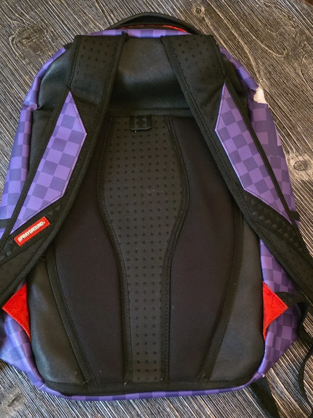 Sprayground Purple Checkerboard Shark Graphic Backpack
